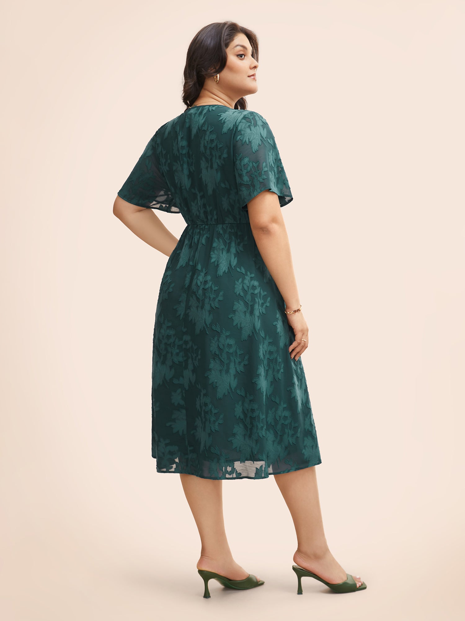 Overlap Collar Jacquard Split Hem Dress