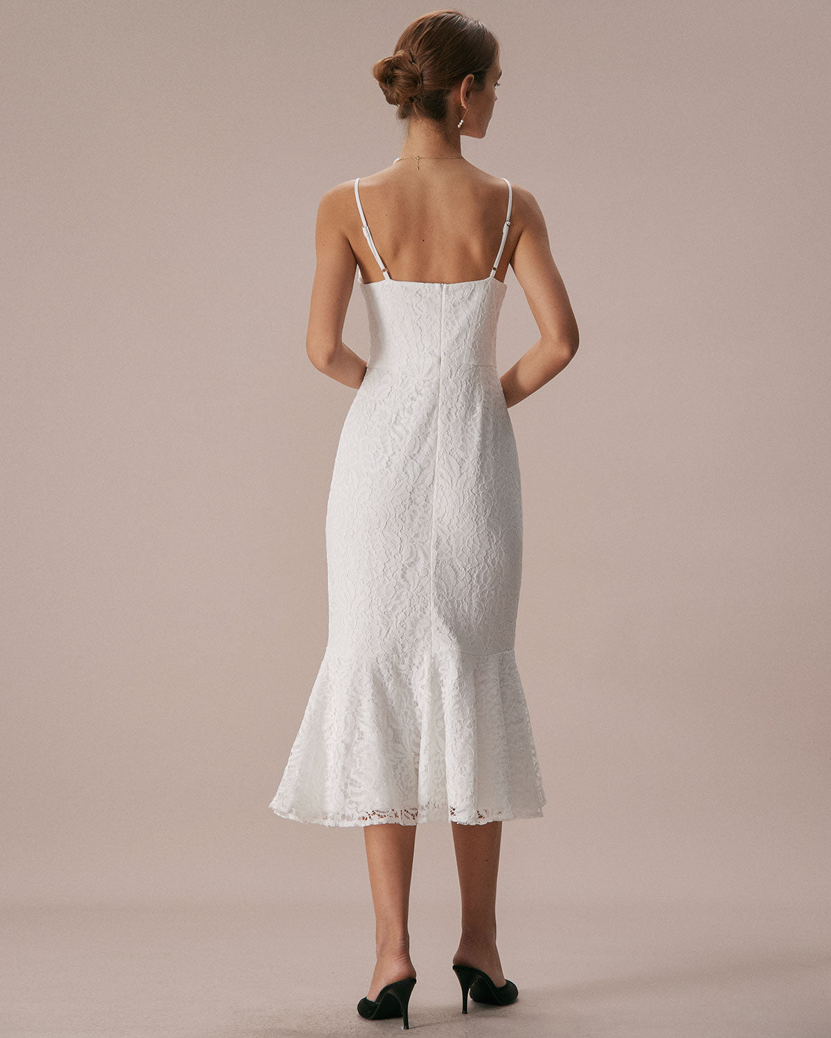 The White Lace Ruffle Slip Mermaid Midi Dress