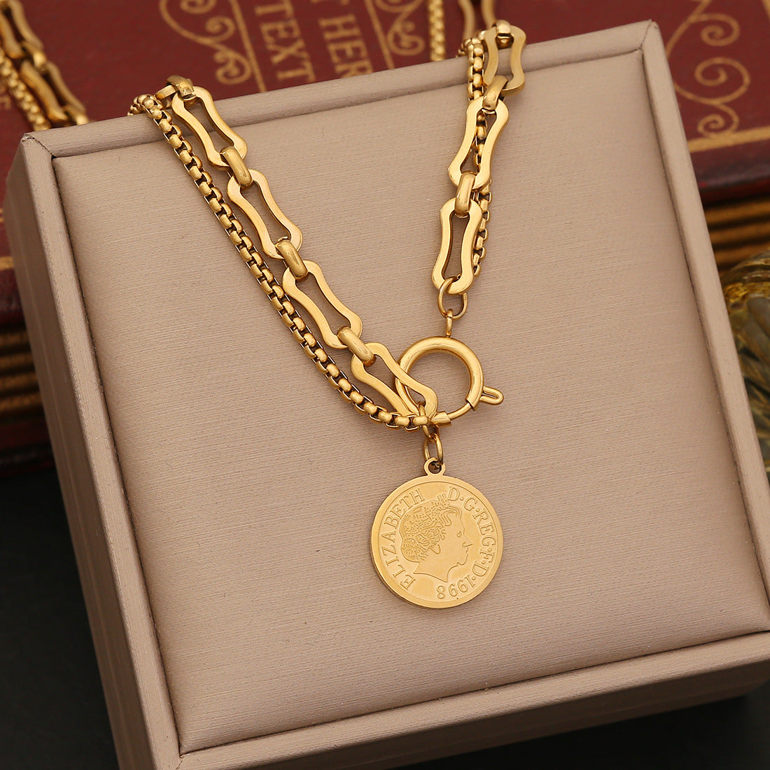 Personalized Coin Pendant Stainless Steel Clavicle Chain N1474