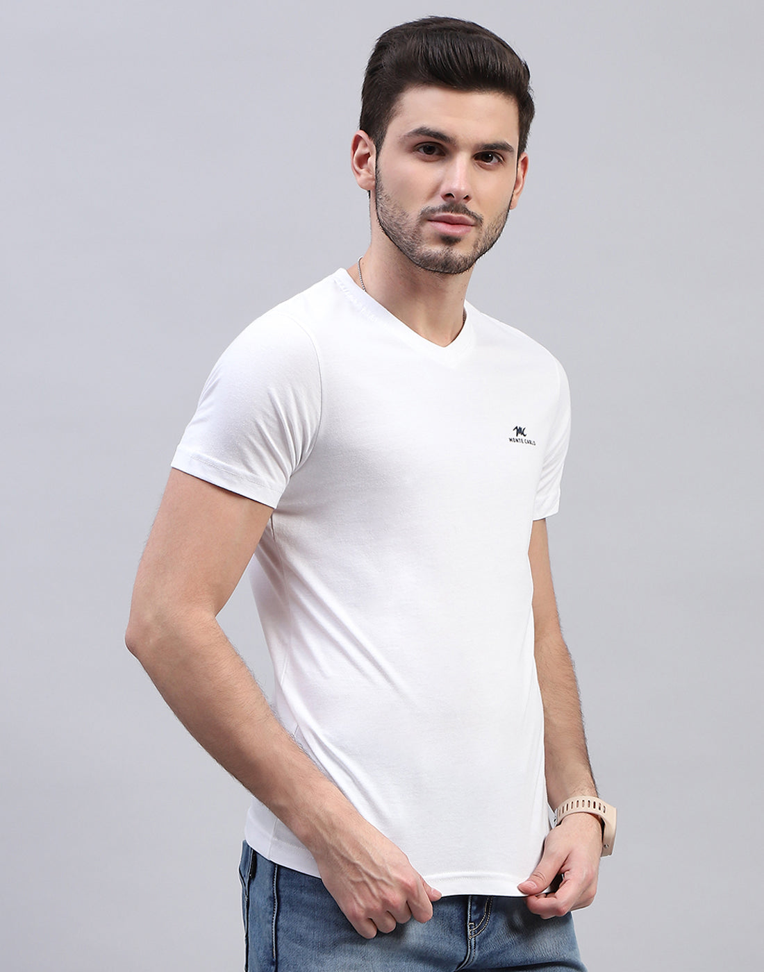 Men White Solid V Neck Half Sleeve T-Shirt (Pack of 3)