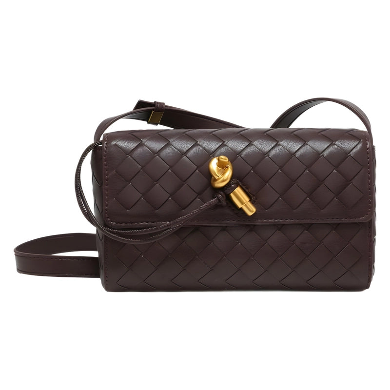 Women's Pu Leather Solid Color Classic Style Weave Square Flip Cover Crossbody Bag