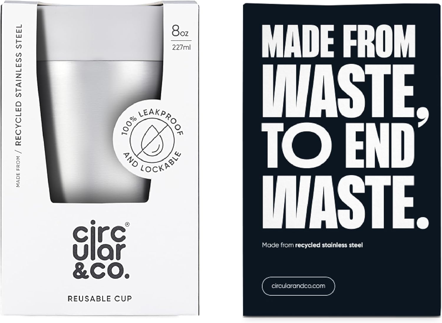 Circular & Co Thermal Stainless Steel Travel Mug - 8oz/227ml - Insulated Reusable Coffee Cup - 100% Leakproof & Lockable - 6 Hours Hot/Cold - Push Top, One Hand Open, 360 Drinking Coffee Tumbler