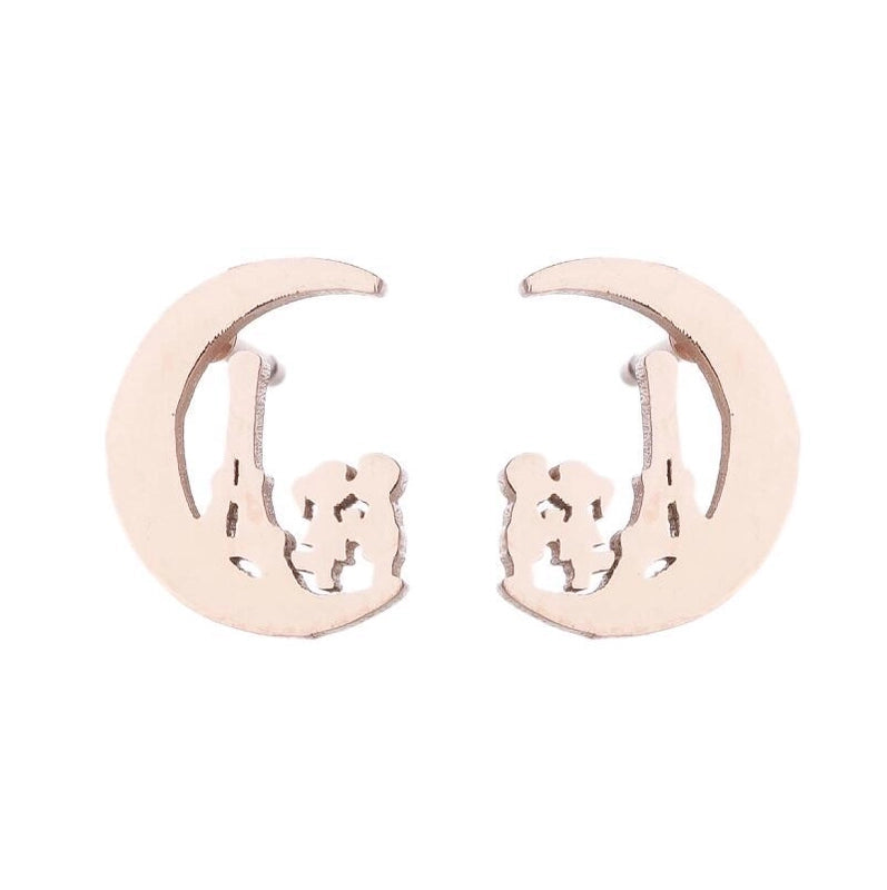 Minimalist Human Gingerbread Apple Stainless Steel Plating Hollow Out Ear Studs 1 Pair