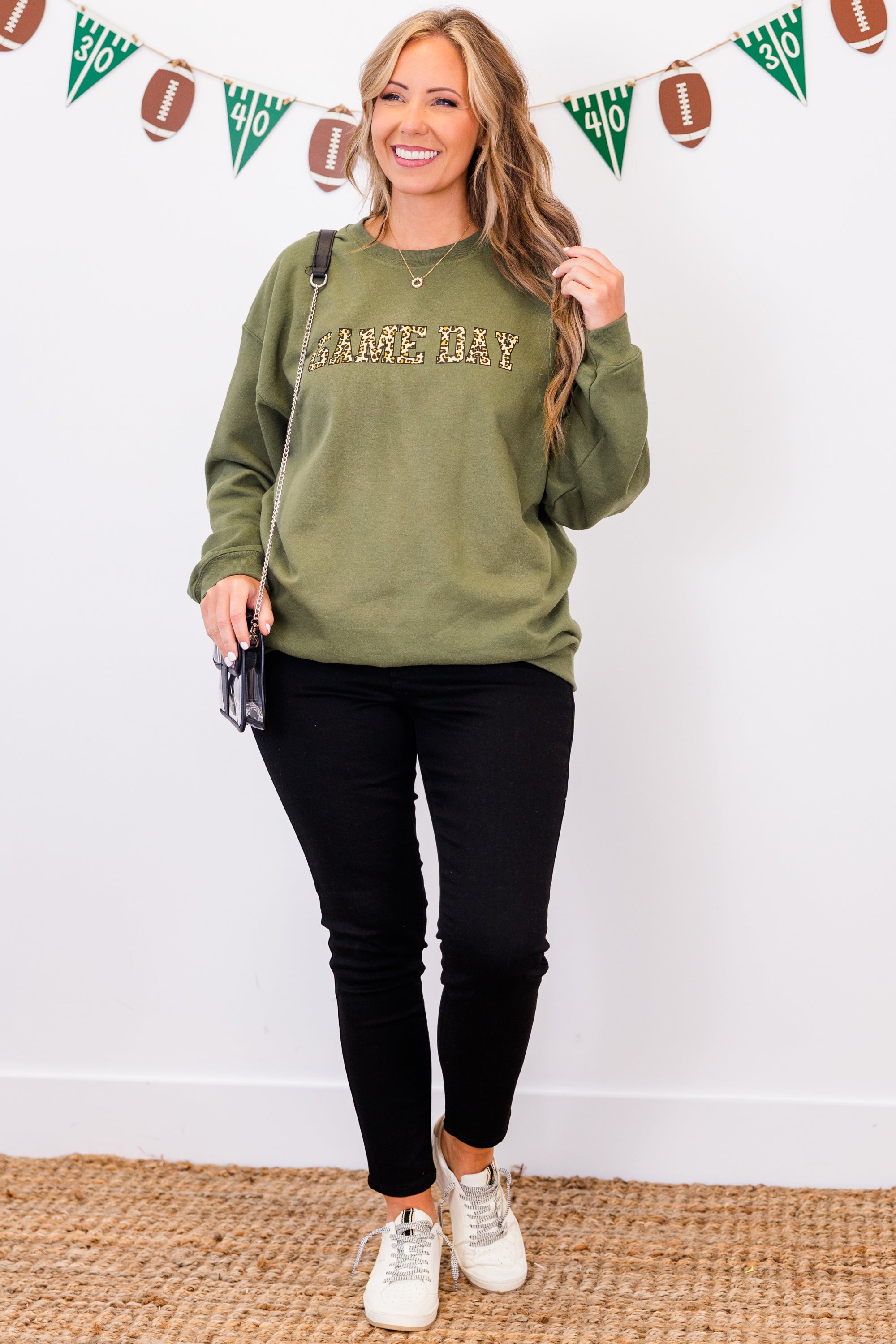 Game Day Leopard Sweatshirt. Military Green