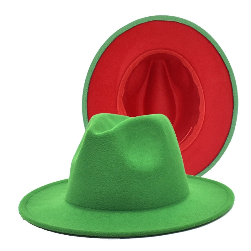 Popular Two-color Woolen Hat Women's Fashion Wide-brimmed Felt Hat Hat Jazz Hat Men