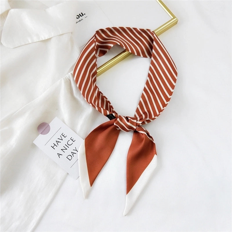 Fashion Streamer Printing Bow Silk Scarf