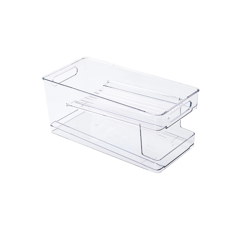 Beer Coke Refrigerator Storage Box Transparent Double Layer PET Rolling Beverage Storage Box Household Cans Storage Rack