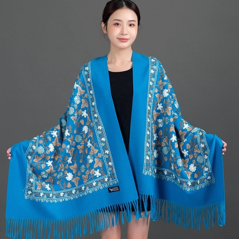 Embroidered Imitation Wool Cashmere Scarf Women's Autumn And Winter Cheongsam Air Conditioning Shawl Summer Outer Wear Multi-purpose Mother Style