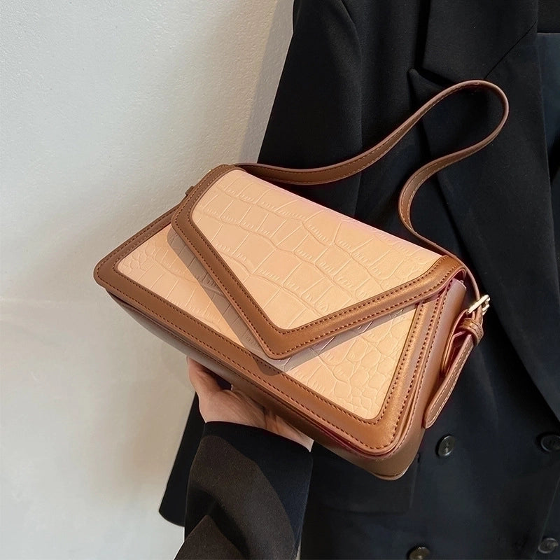 Women's Small Pu Leather Color Block Classic Style Flip Cover Crossbody Bag