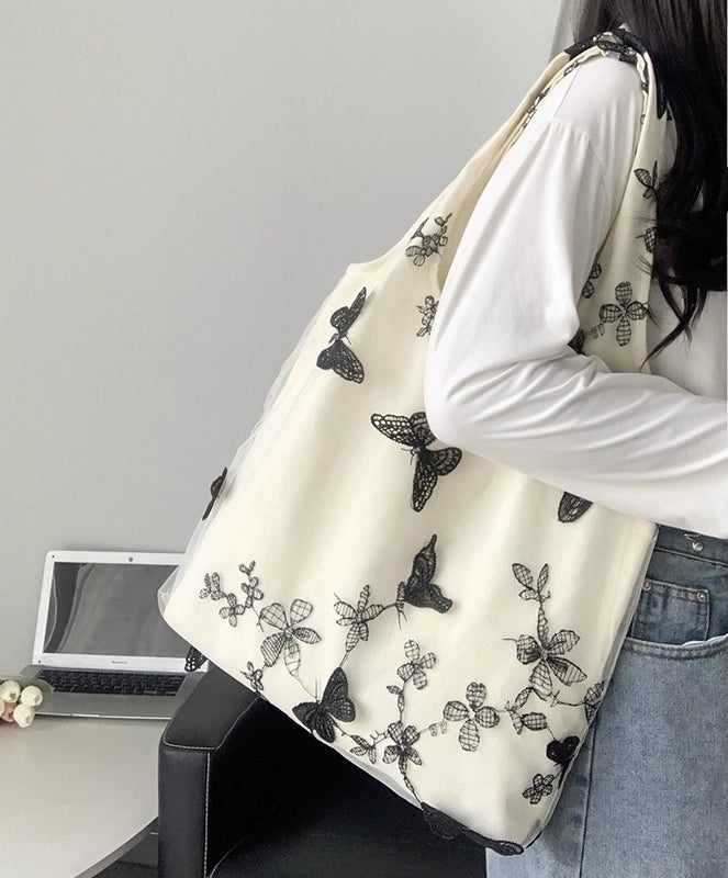 Women's Large Canvas Butterfly Vintage Style Square Open Underarm Bag