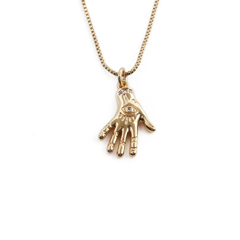 Retro Copper Gold  Plated Palm Necklace