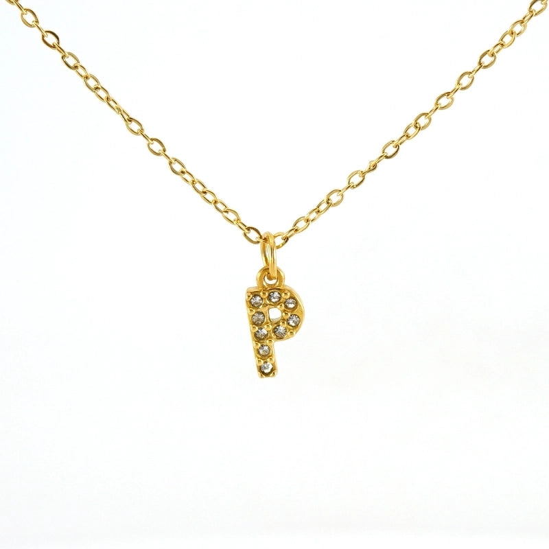 Minimalist Classic Style Letter Titanium Steel Zircon 18K Gold Plated Inlay Pendant Necklace