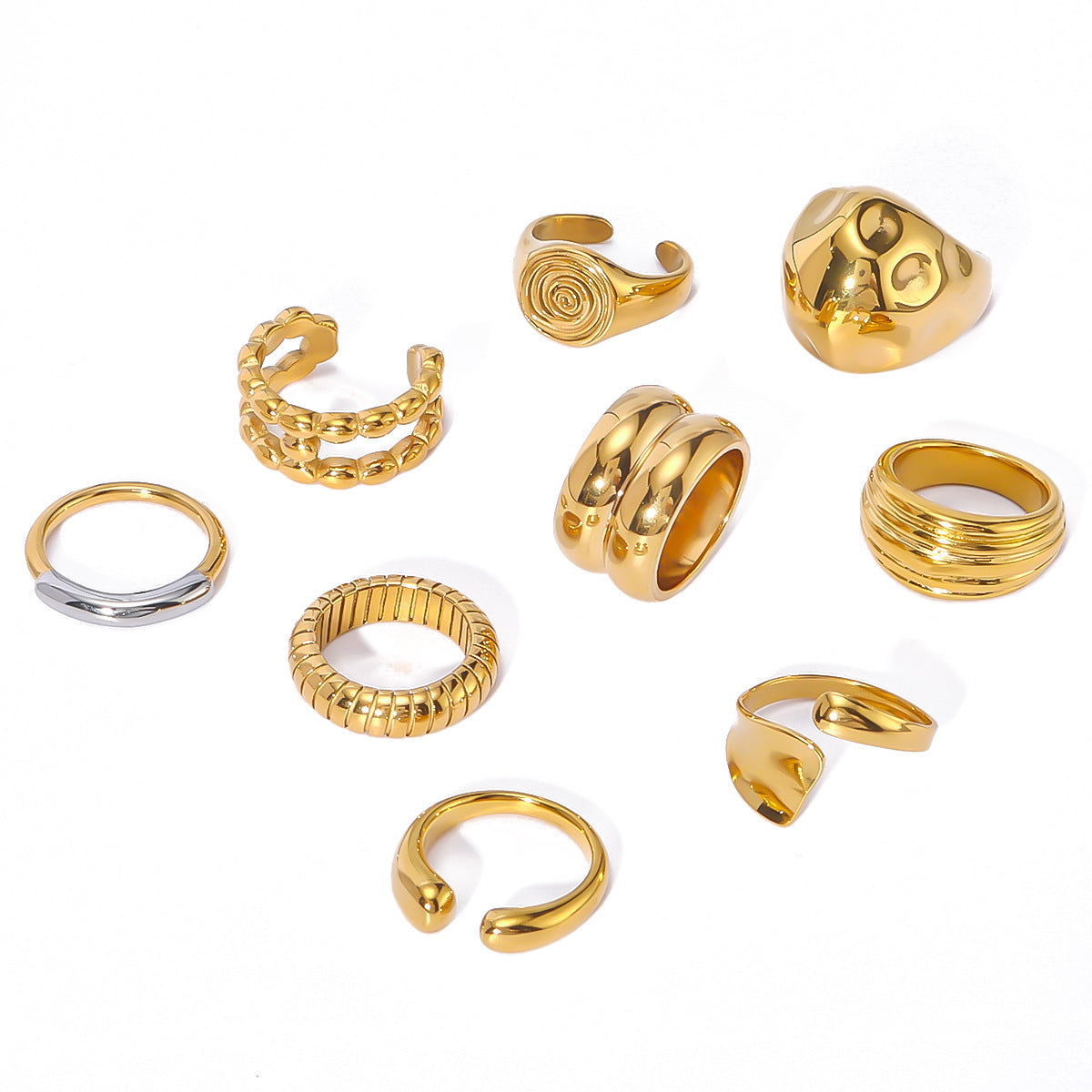Personalized Special-Shaped Oversized Exaggerated Irregular Stainless Steel Ring With Asymmetric Fingerprints