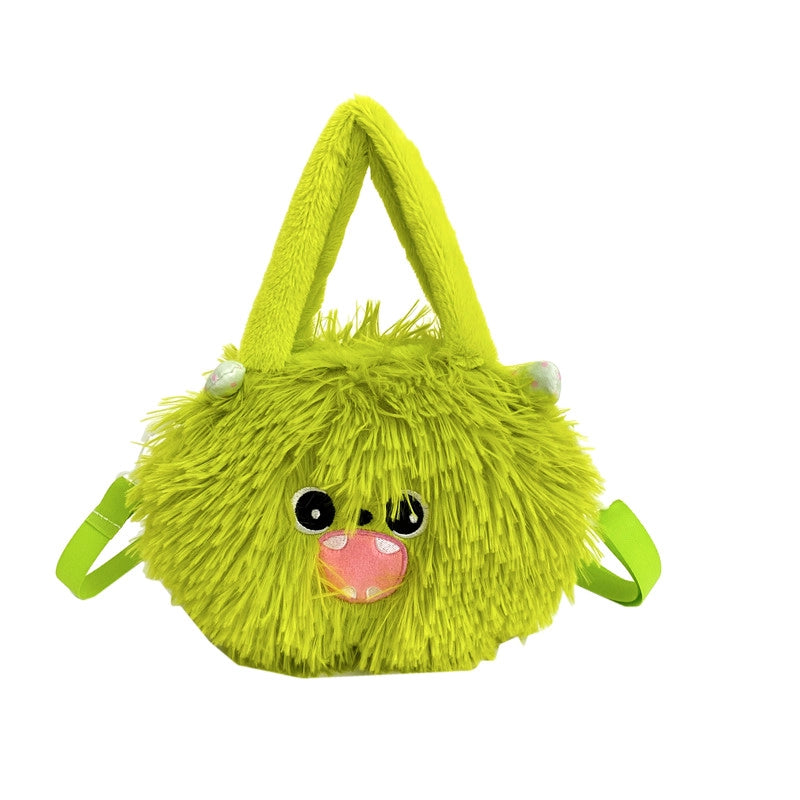 Women's Plush Solid Color Cute Bucket Zipper Handbag