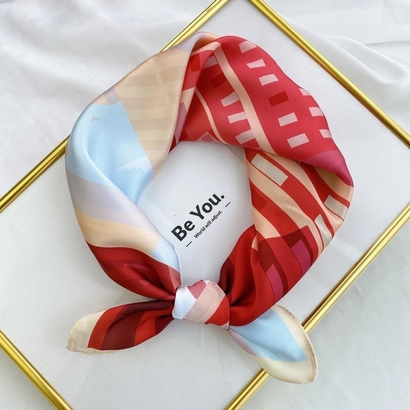 Fashion Contrast Color Printing Small Square Scarf
