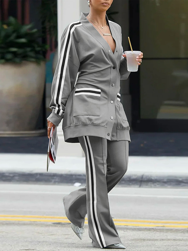 Long Sleeves Split-Joint V-Neck Outerwear