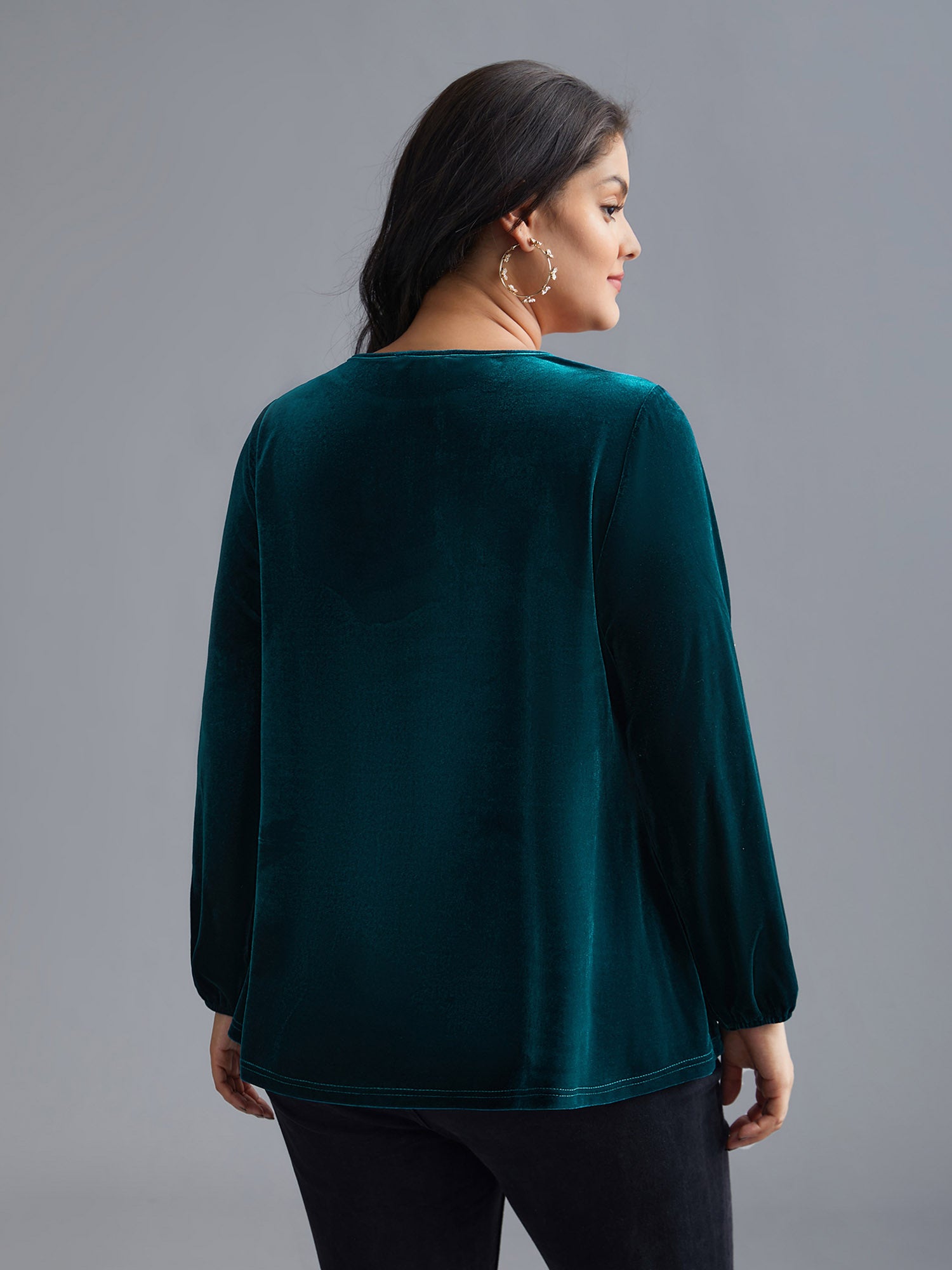 Plain Hollow Out Gathered Velvet Blouse