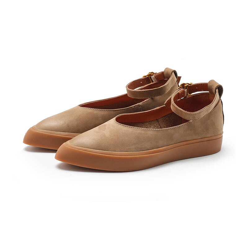 Nubuck Leather Flat Ankle Strap Mary Jane Shoes For Women Point Toe Witch Style in 5 Colors