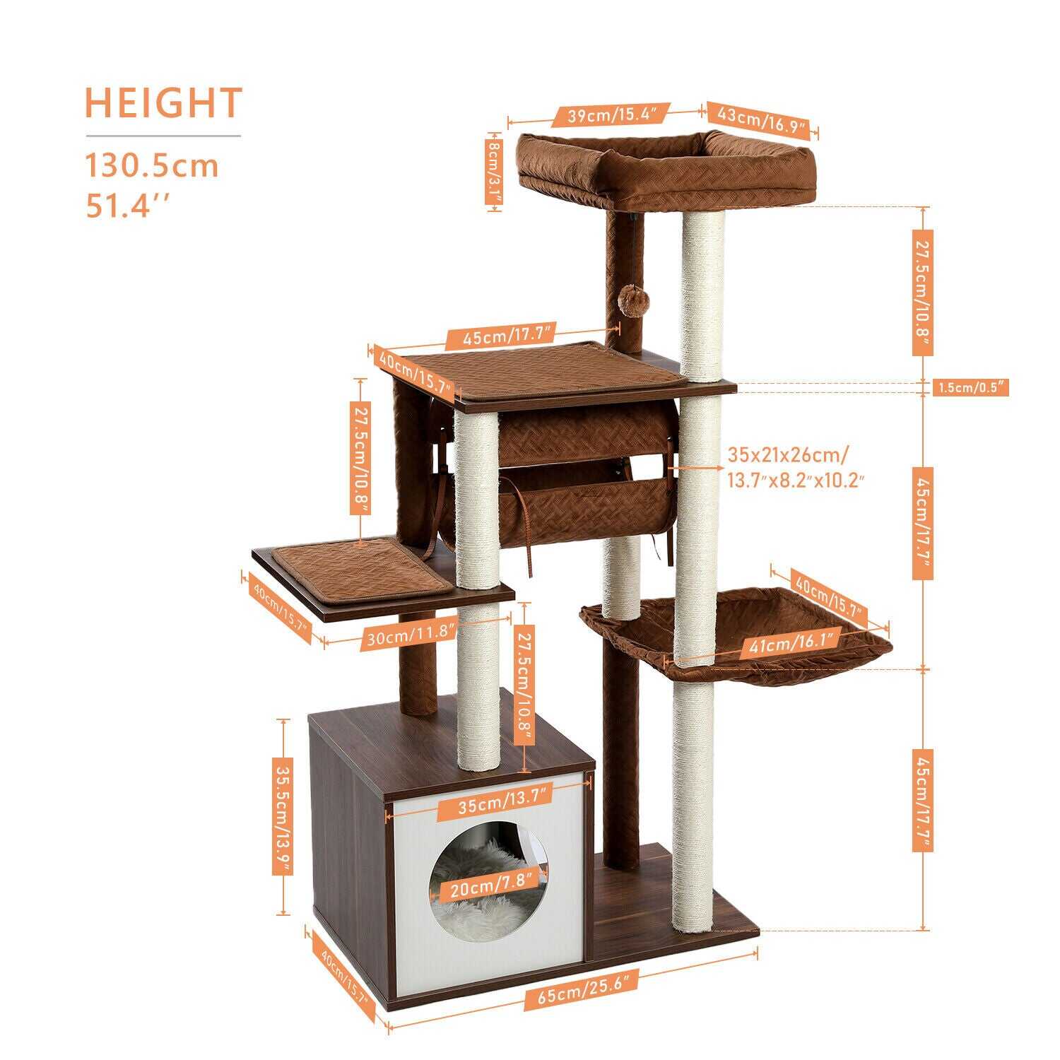 130.5cm Cat Scratching Tower Condo