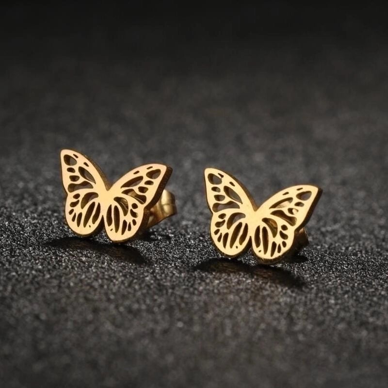 1 Pair Minimalist Butterfly Plating Hollow Out 304 Stainless Steel 18K Gold Plated Ear Studs