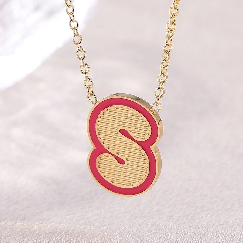 Sweet Minimalist Artistic Letter Stainless Steel Enamel Plating Pendant Necklace