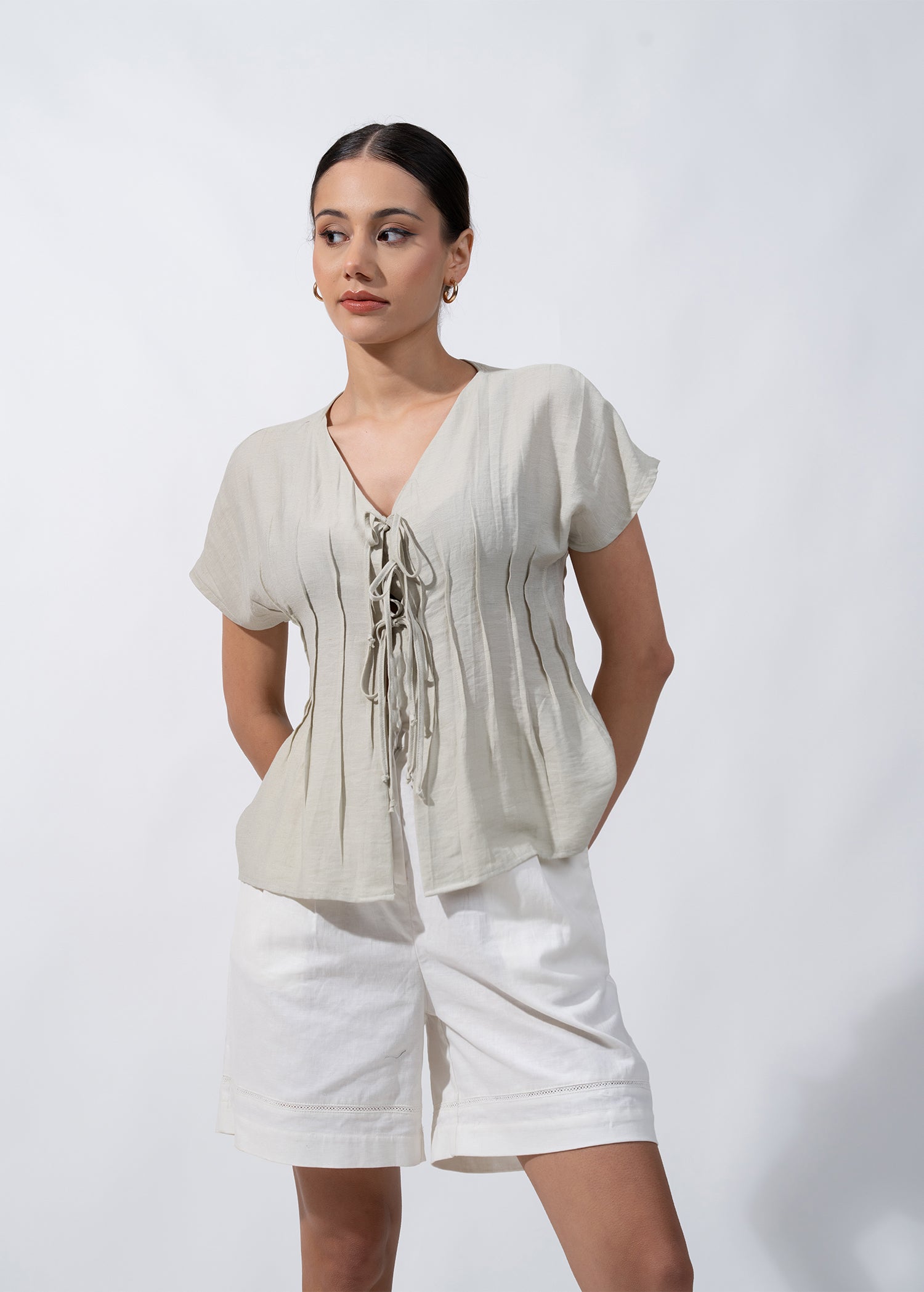 Pintuck Blouse With Front Ties