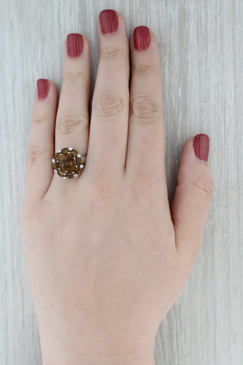 5.87ctw Brown Citrine Flower Diamond Ring 14k White Gold Cocktail Size 9.25