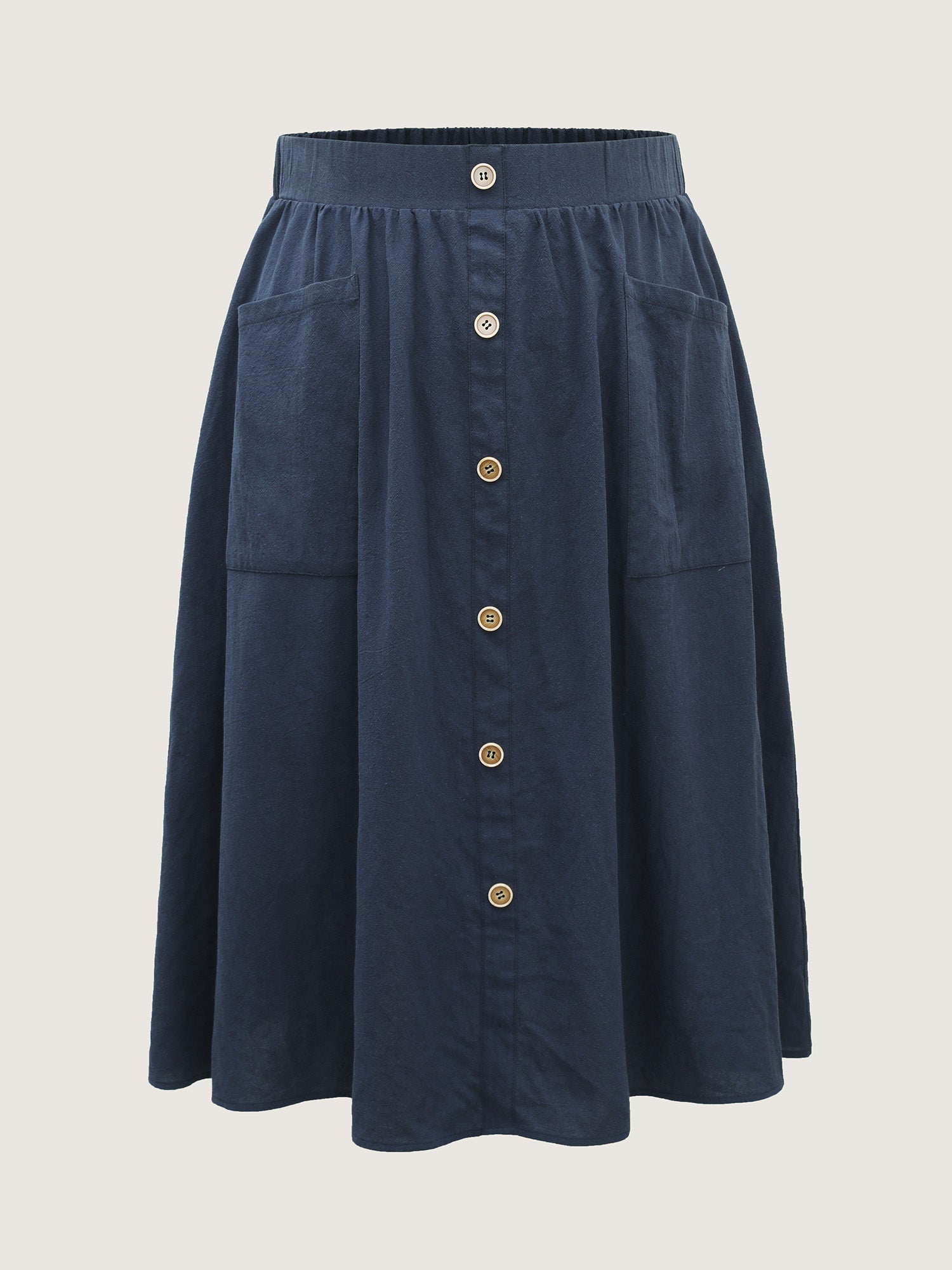 Solid Button Detail Midi Skirt