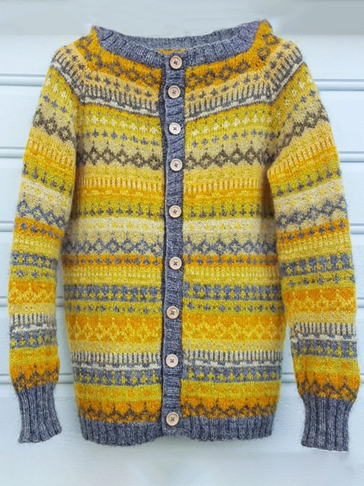 Vintage Icelandic Knit Jacquard Yellow Warmth CardiganUnisex