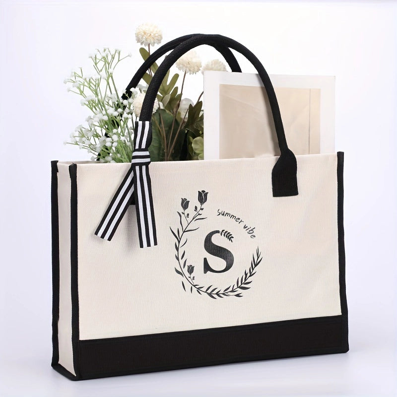 Women's Elegant Letter Flower Canvas Shopping Bags