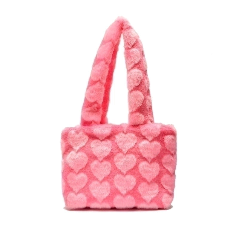 Women's Medium Cotton Plush Cartoon Heart Shape Leopard Cute Square String Shoulder Bag