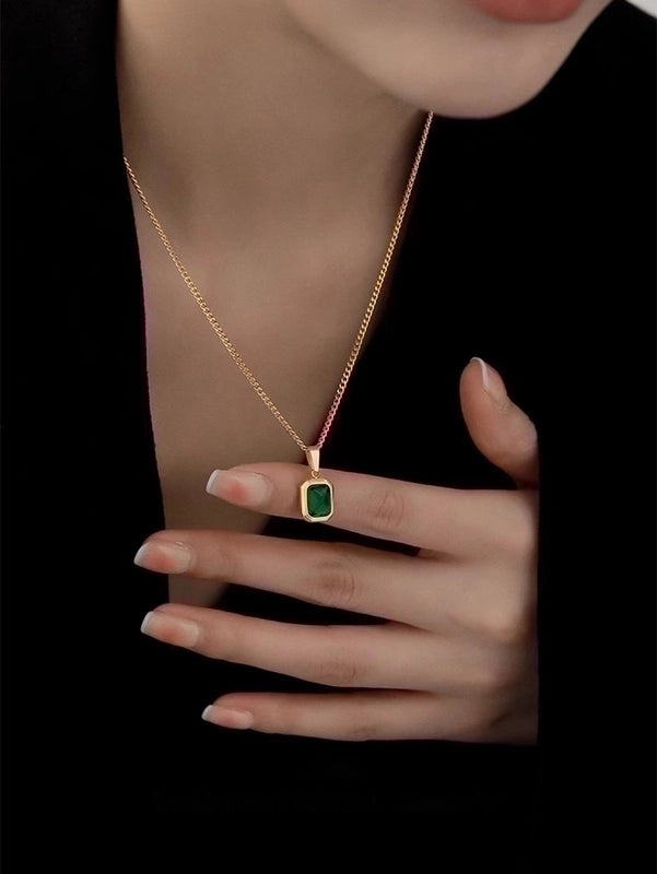 Copper Minimalist Inlay Round Zircon Solitaire Necklace