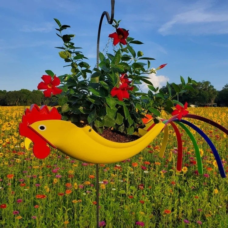 Bright Colorful Bird Hanging Planter Yard Decor