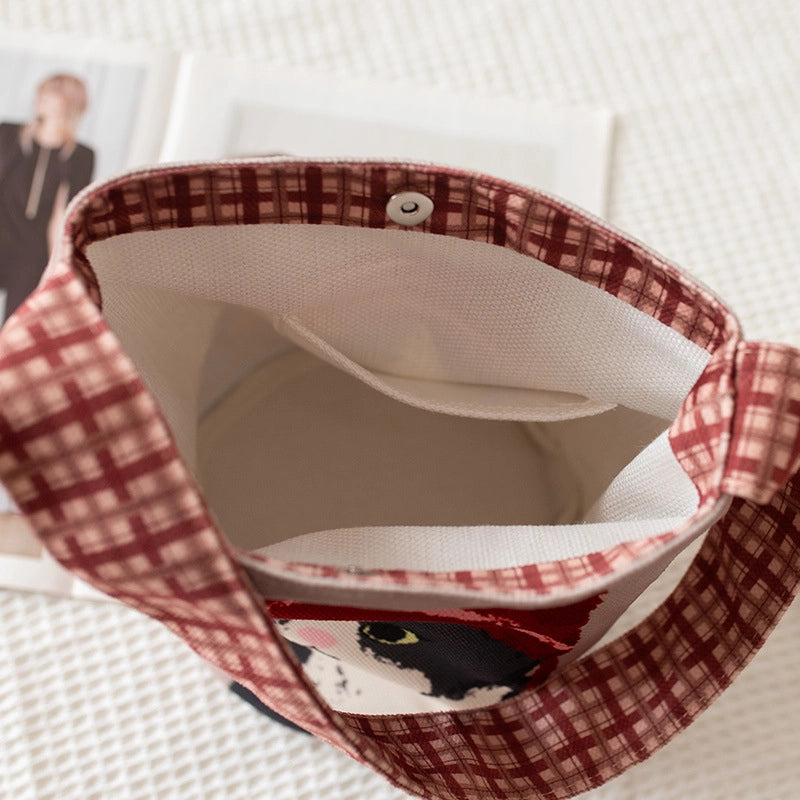 Women's Small Polyester Cat Streetwear Sewing Thread Cylindrical Hidden Buckle Handbag