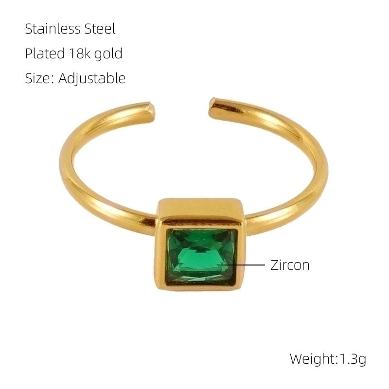 Casual Cute Square Heart Shape Flower 304 Stainless Steel Zircon 18K Gold Plated Plating Inlay Stainless Steel Rings