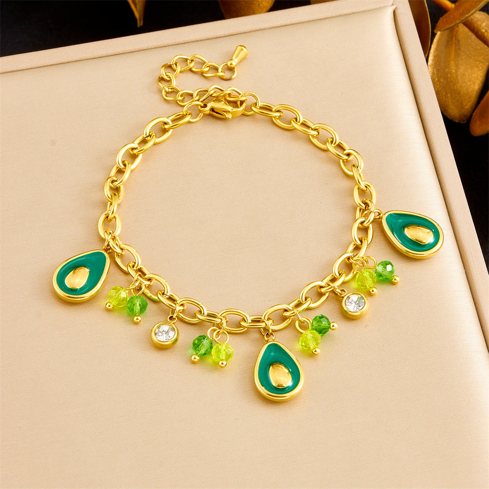 Fashion Small Fresh Cartoon Color Oil Drop Lemon Avocado Watermelon Pineapple Pendant Stainless Steel Bracelet