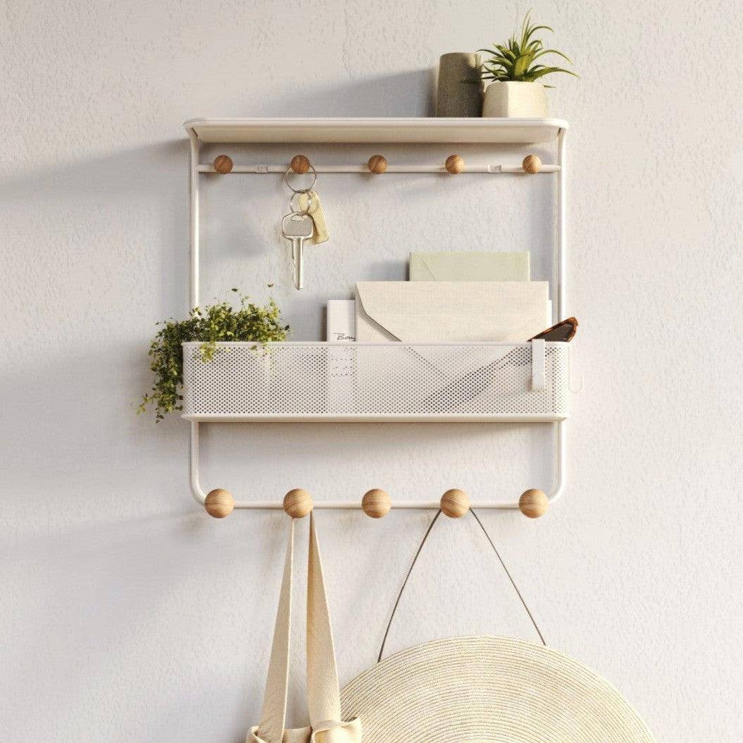 Estique Wall Shelf With Hooks - White