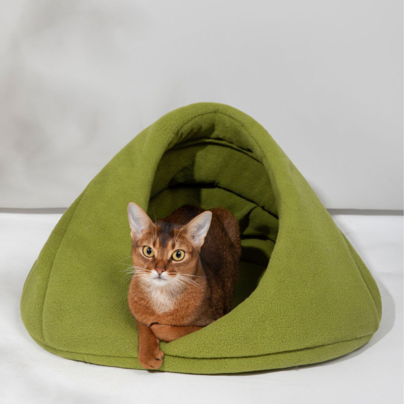 Fleece Semi-enclosed Cat Cave House Bed