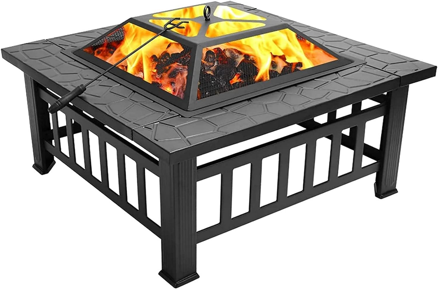 Outsunny 34' Outdoor Fire Pit Square Steel Wood Burning Firepit Bowl With Spark Screen. Waterproof Cover for Backyard. Camping. BBQ. Bonfire