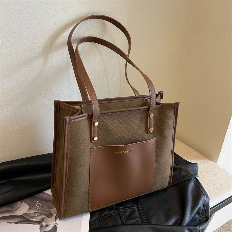 Women's All Seasons Canvas Letter Color Block Square Preppy Style Classic Style Streetwear Sewing Thread Square Zipper Shoulder Bag