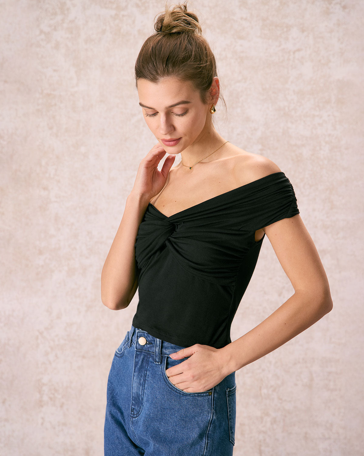 The Black Off The Shoulder Twist Tee