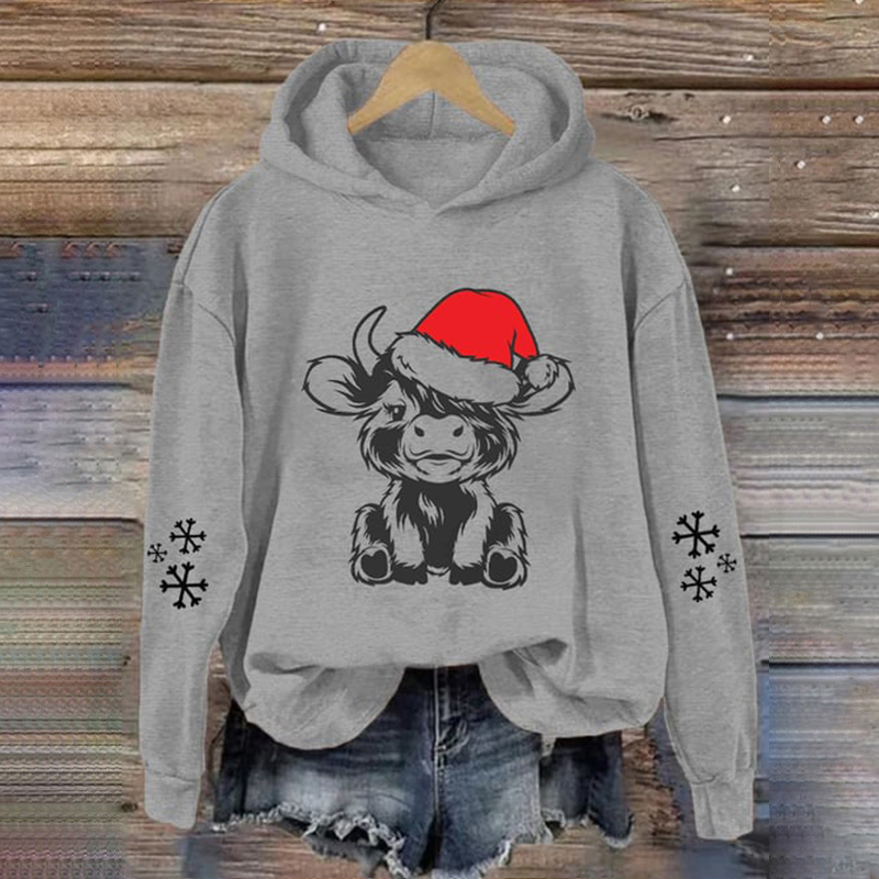 Christmas Cow Casual Long Sleeve Hoodie