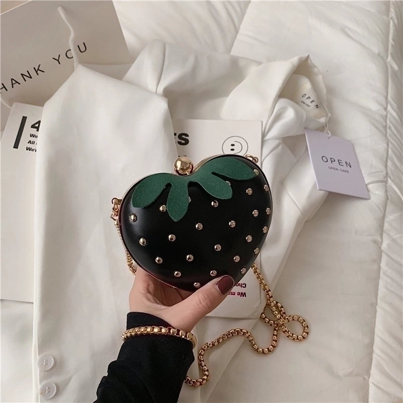 Women's Medium Pu Leather Strawberry Cute Heart-shaped Lock Clasp Crossbody Bag
