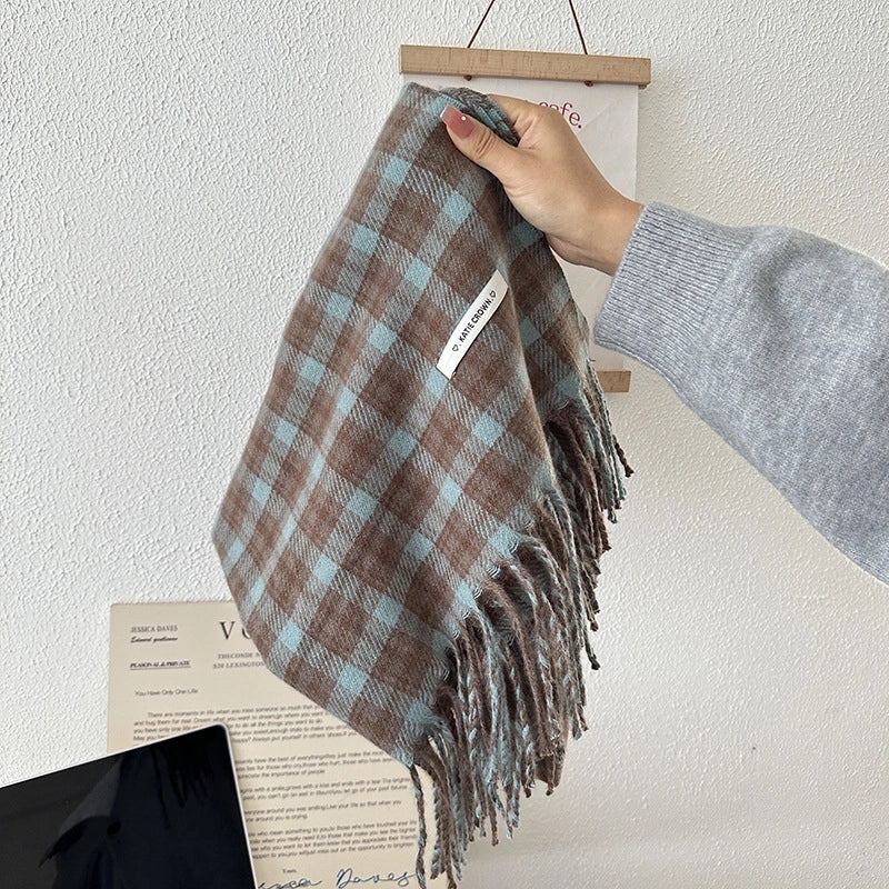Women's Casual Retro Lattice Cotton Blend Tassel Scarf