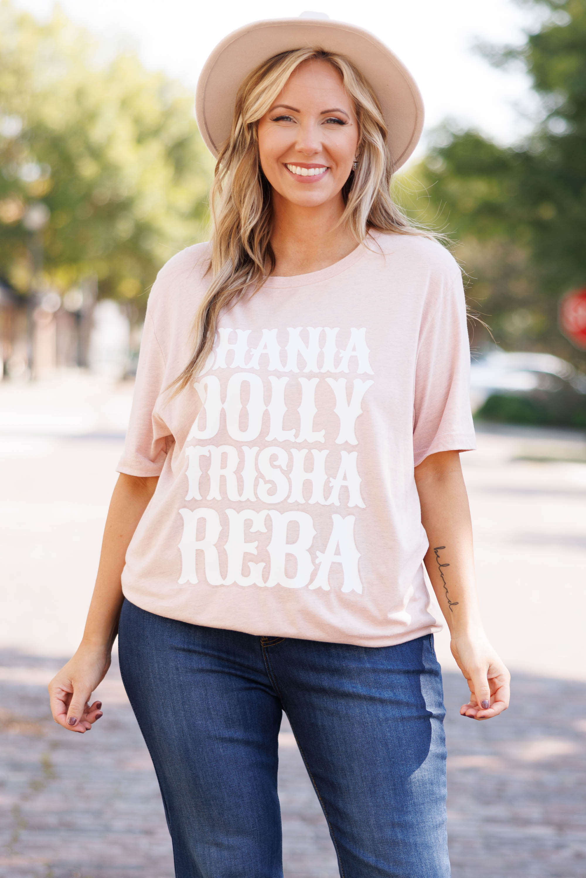 Ladies Of Country Music Tee. Heather Prism Peach