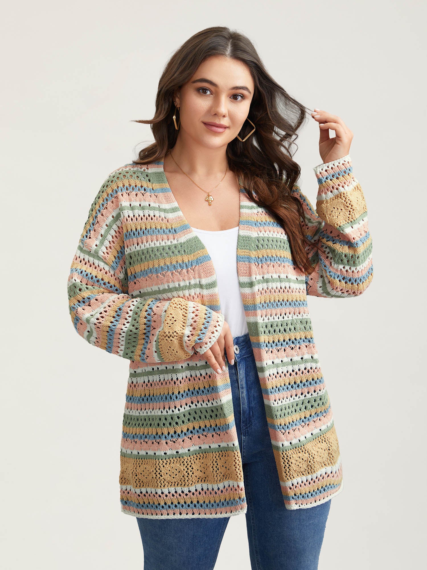 Striped Color Contrast Cut-Out Cardigan