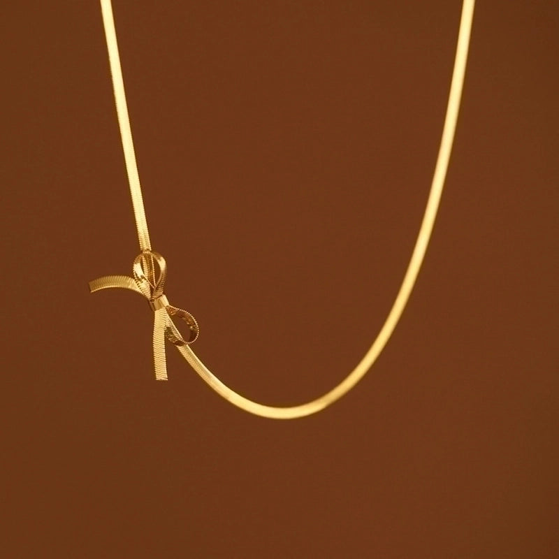 Vintage Style Minimalist Solid Color Bow Knot 304 Stainless Steel 18K Gold Plated Plating Stainless Steel Necklaces