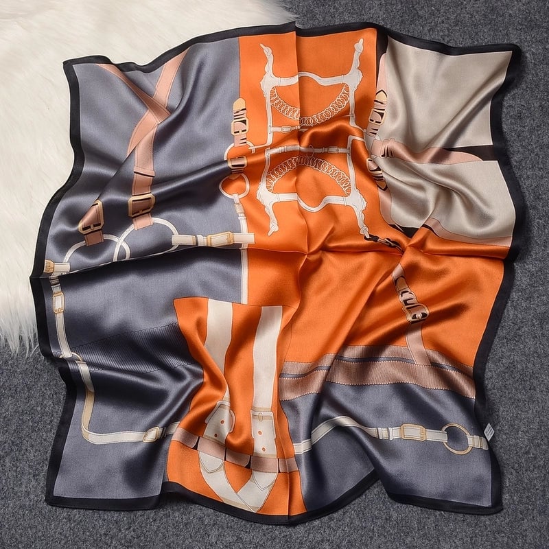 Silk Scarf Women's Spring Fashion Striped Silk Scarf 70 Square Scarf Advanced Sunscreen Scarf