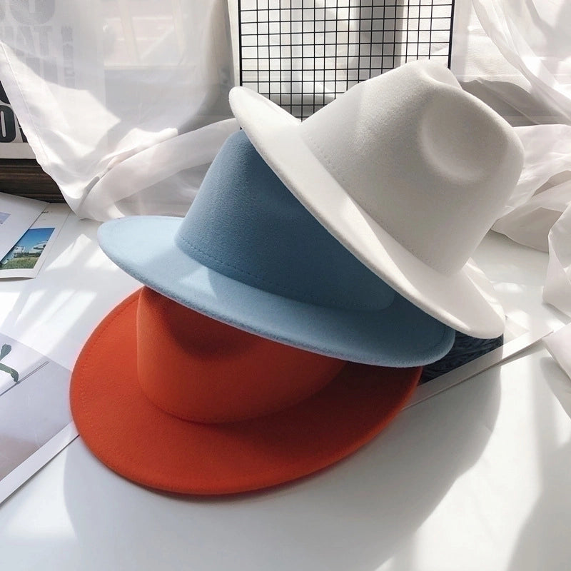 Unisex Fashion Solid Color Wide Eaves Felt Hat
