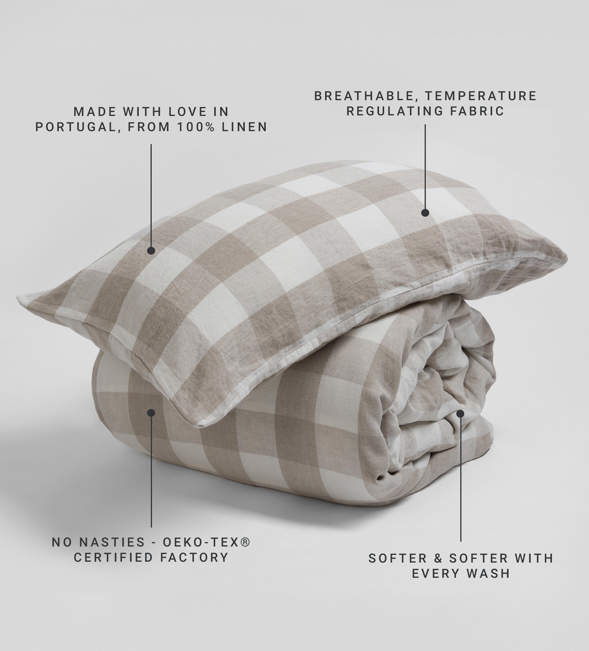 Natural Gracie Gingham 100% Linen Duvet Cover